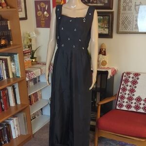 One-Of-A-Kind Handmade Vintage Black Sleeveless Dress with Embellishments